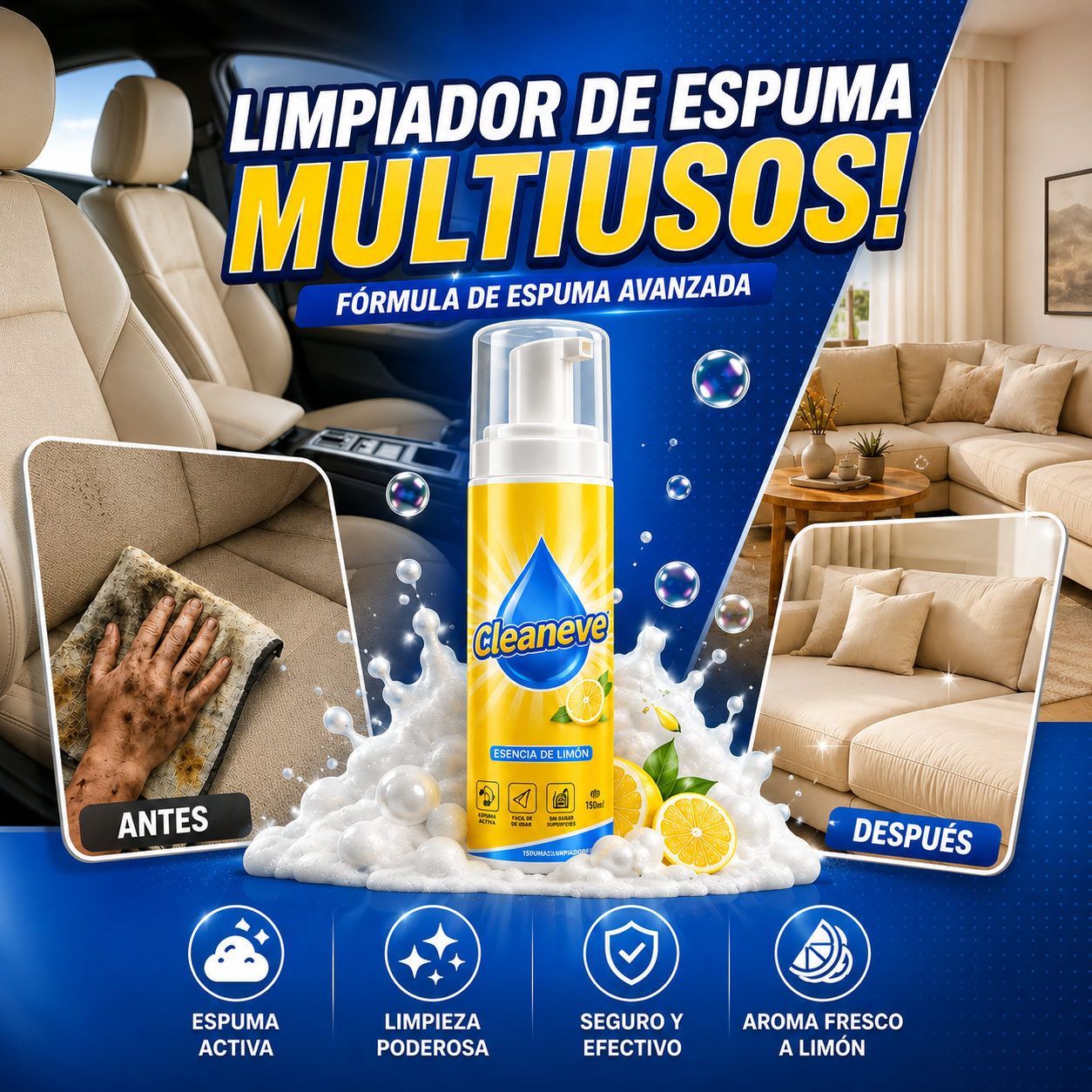 Cleaneve – Espuma Activa Multiusos 4 en 1